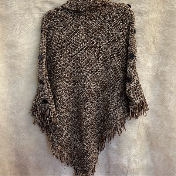 Cowl Neck Fringed Poncho - Picture 8 of 16